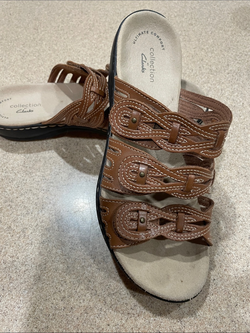 Clarks Women's Brown Braided Leather Slide Sandals size 8